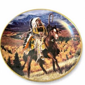 Decorative Native American Warrior Collector Plate - Autumn Tones